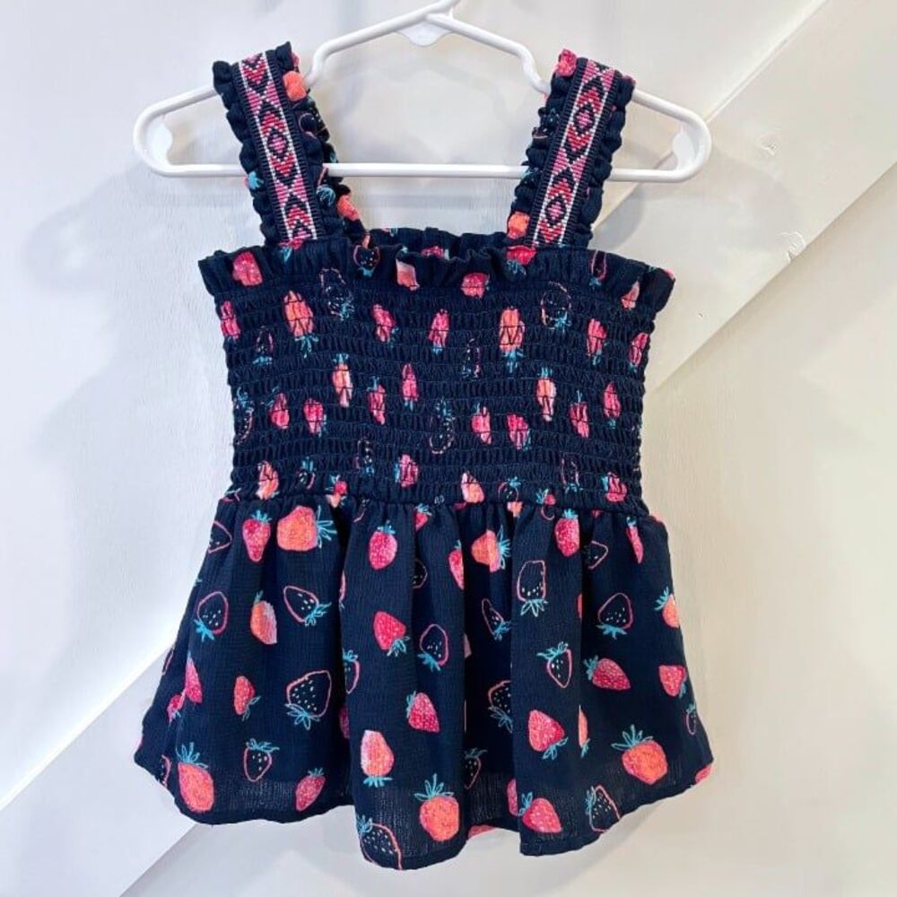 FINAL PRICE! Southwest Strawberry Ruched Embroidered Flowy Tank Top